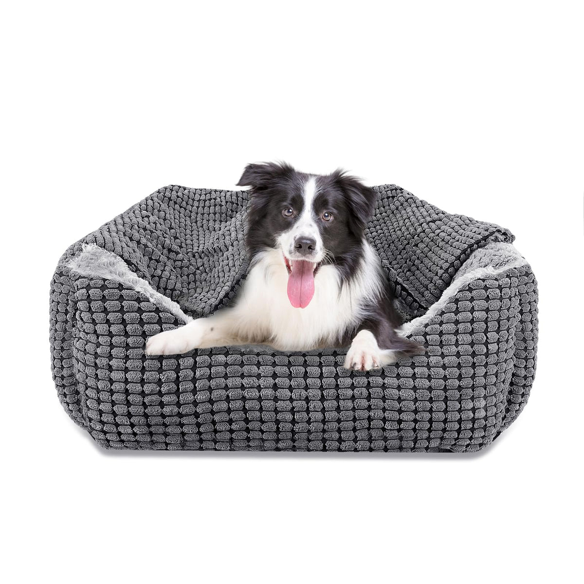 GASUR hooded dog bed in grey rectangle offering cozy nesting for pets.