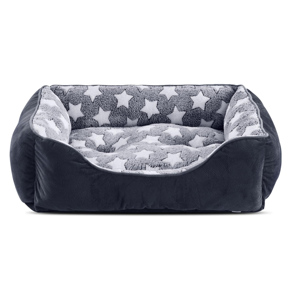 GASUR medium dog bed exterior navy suede with star pattern for cozy lounging.