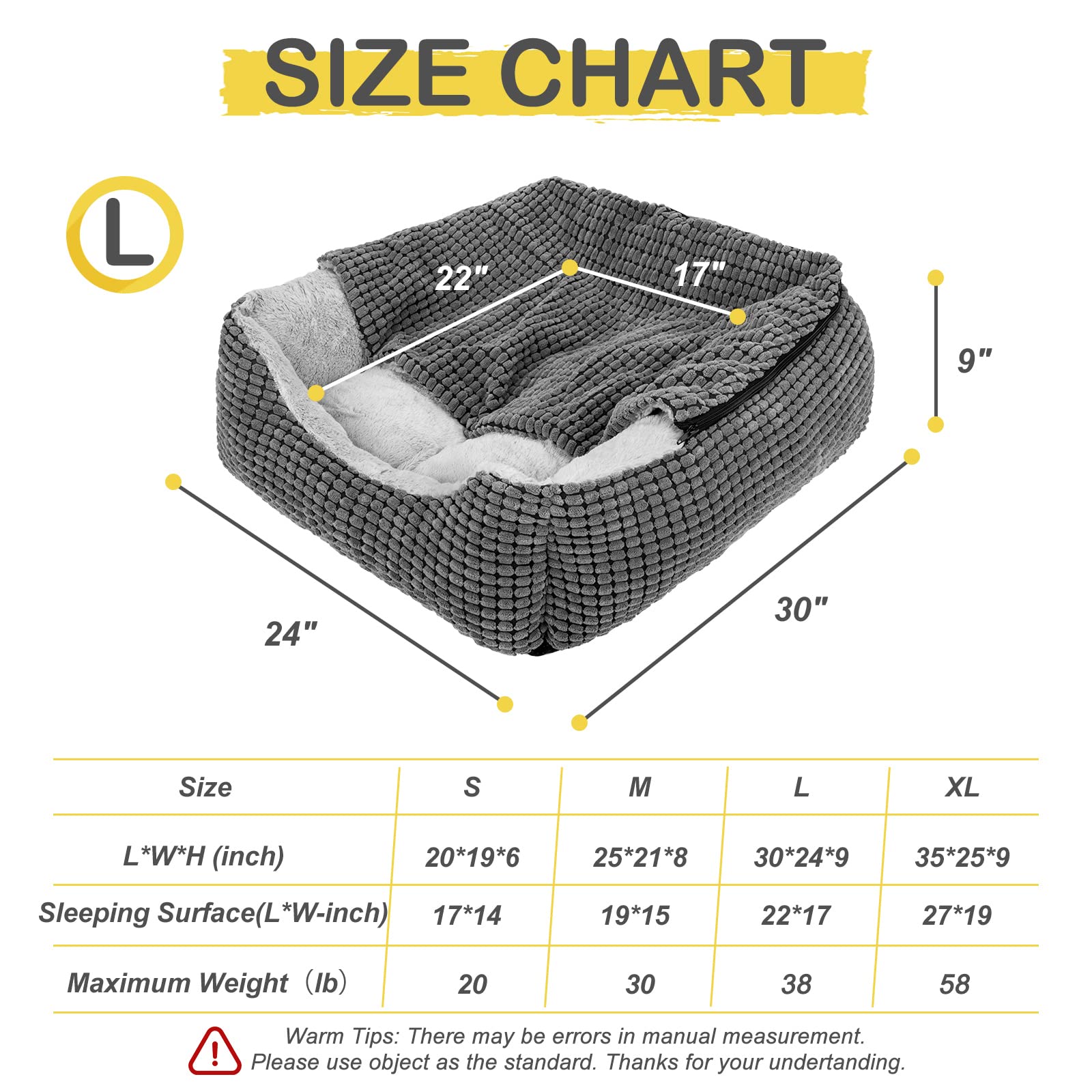 GASUR rectangle bed raised rim design supports head and neck during lounging.