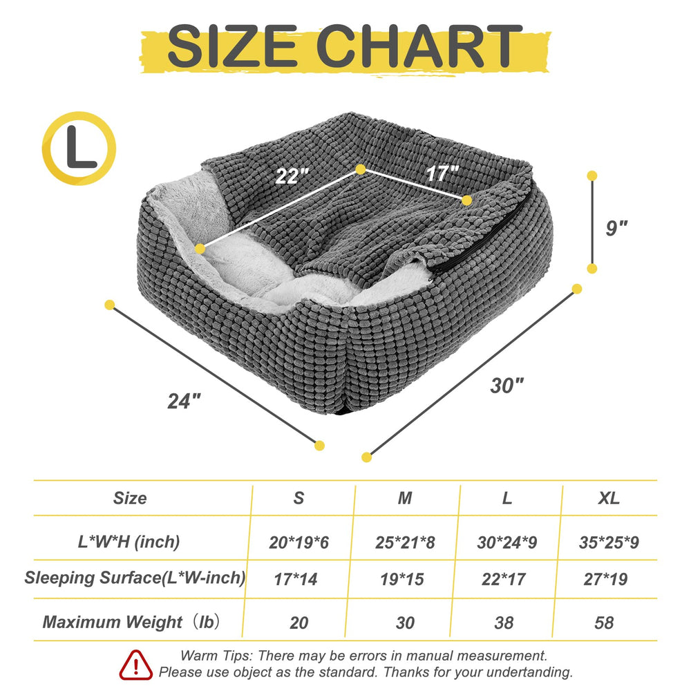 GASUR rectangle bed raised rim design supports head and neck during lounging.