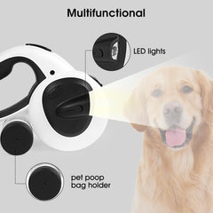 Gauzi retractable dog leash with poop bag holder for easy cleanup on the go