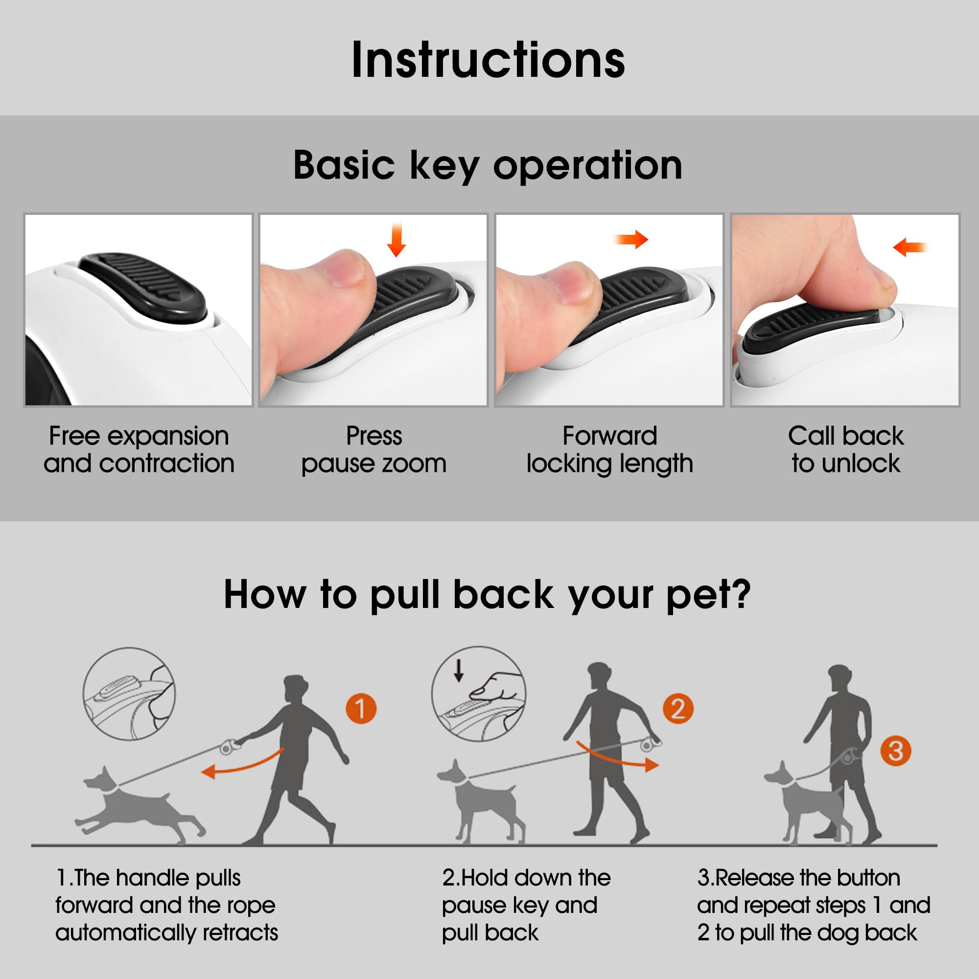 Gauzi retractable dog leash with soft grip handle for comfortable control