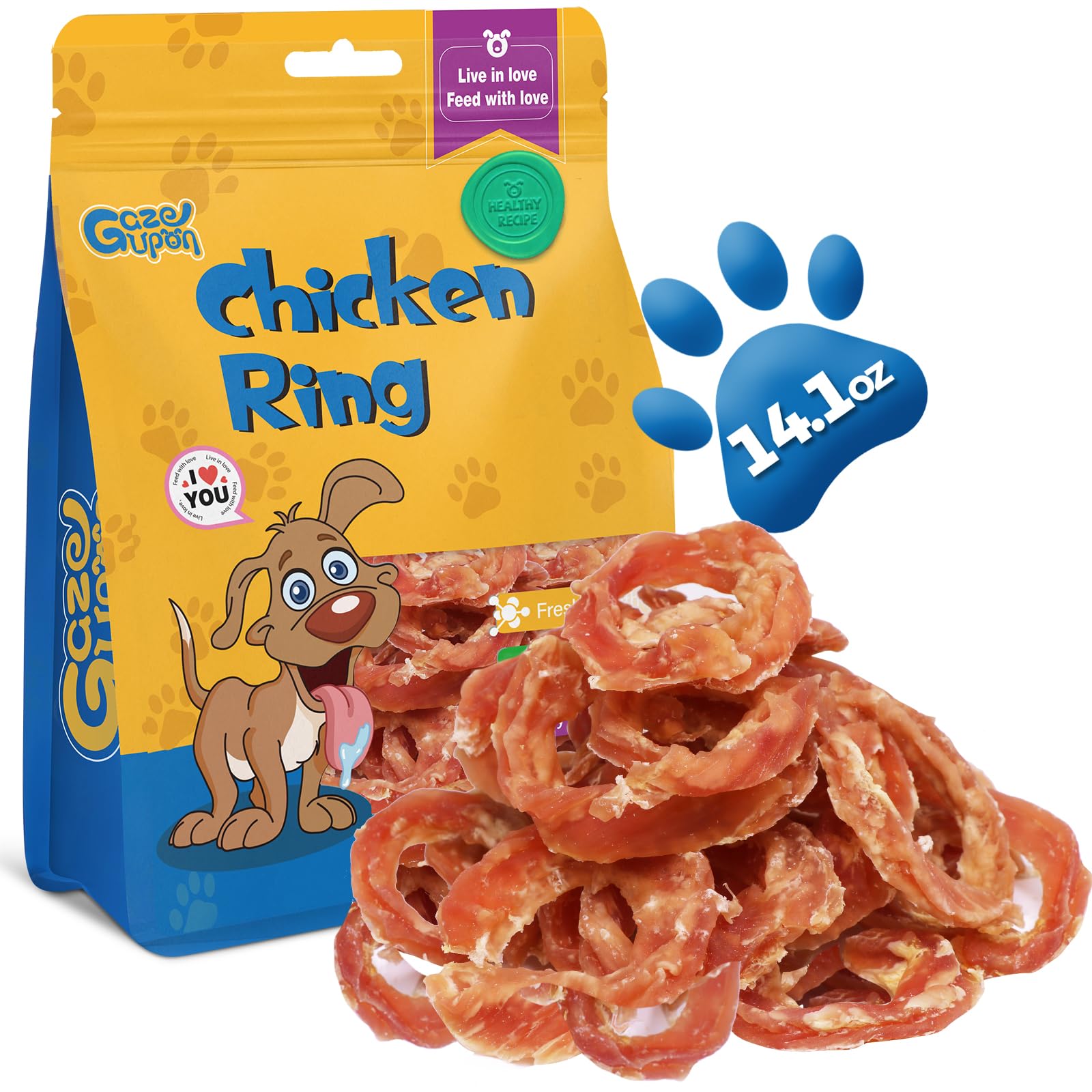 Gazeupon Anillos Jerky Pollo Natural: snack proteico para perros activos.