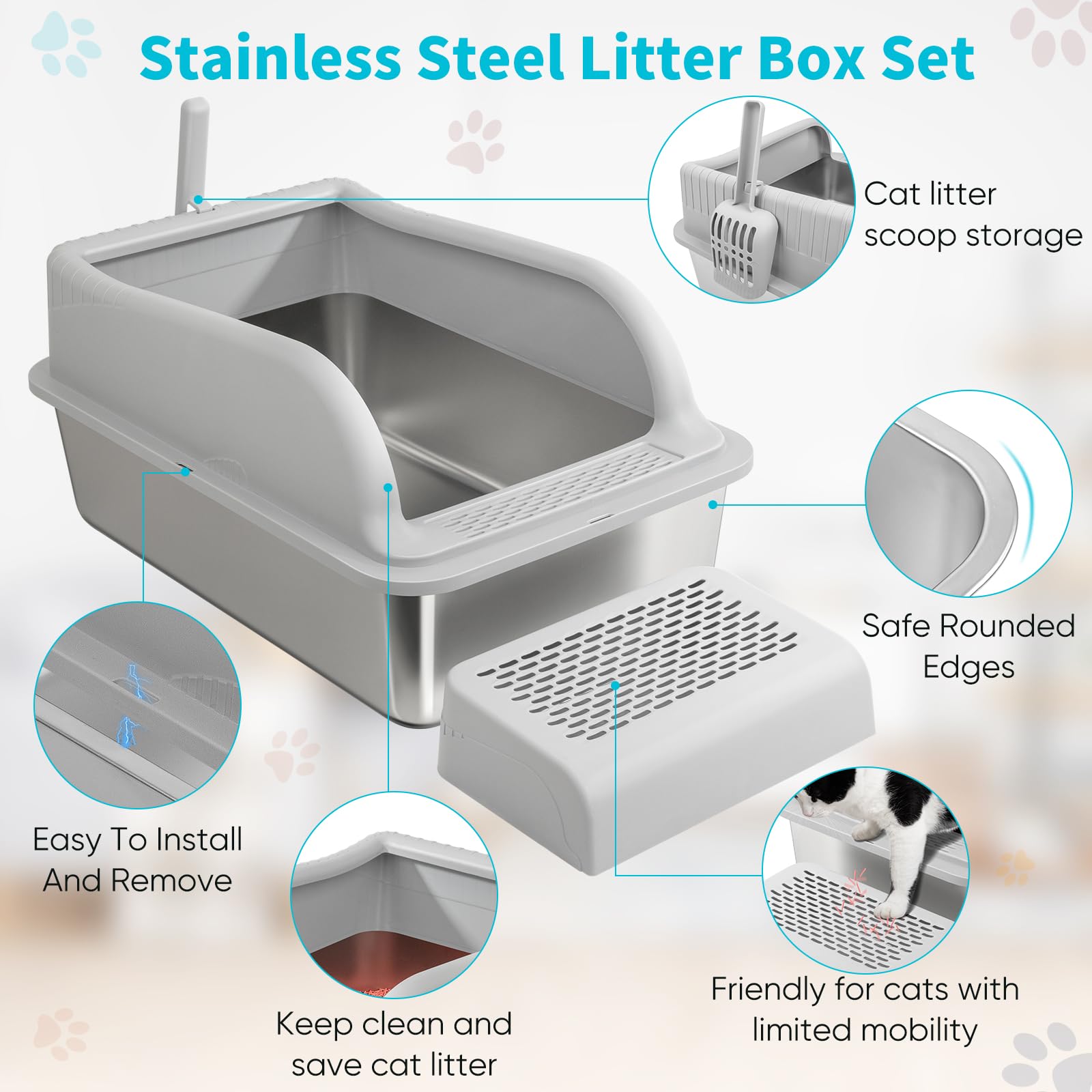 GazingMe XL cat litter box shows generous dimensions for large cats.