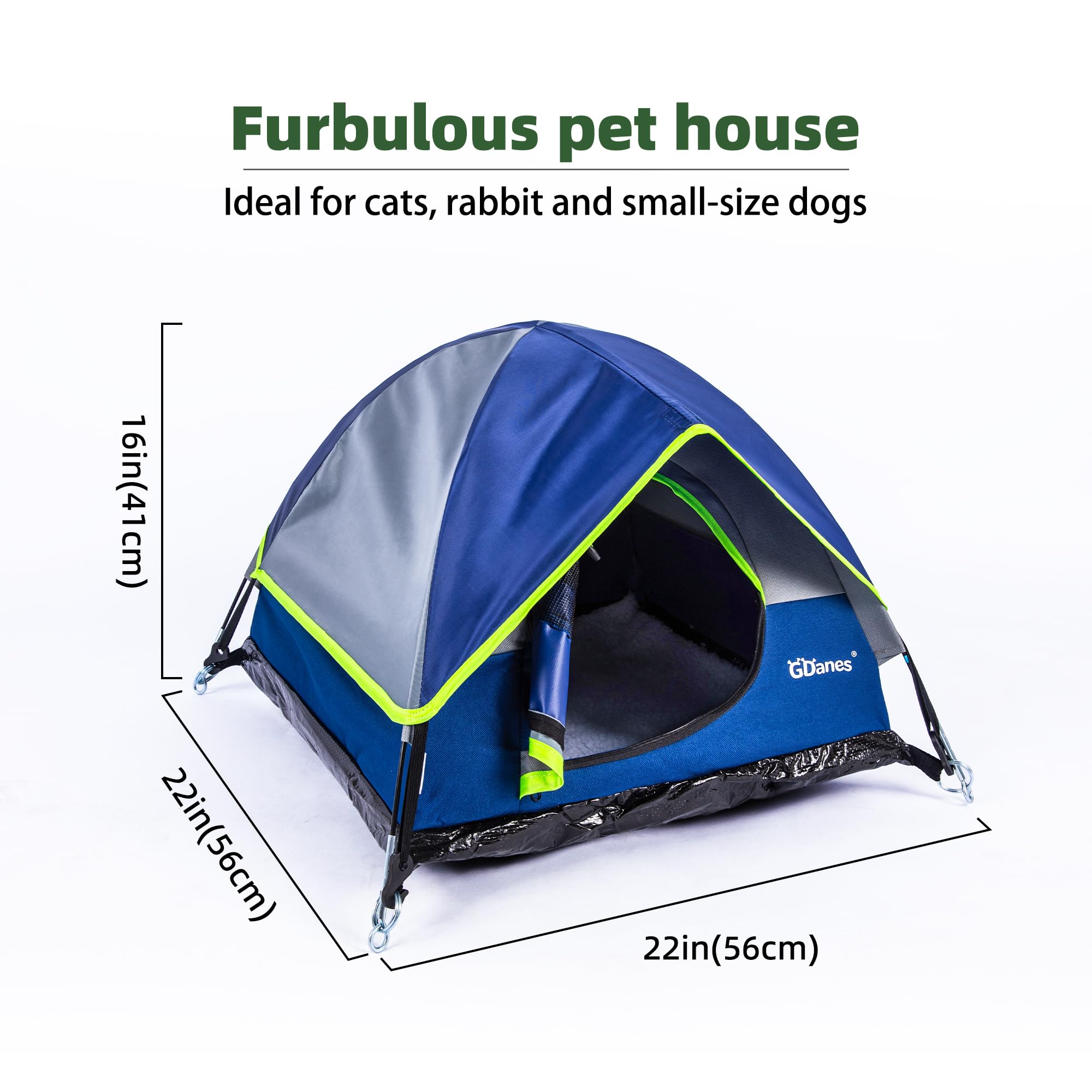 GDanes Blue Cat Tent with zippered door lets pets enter and exit easily.