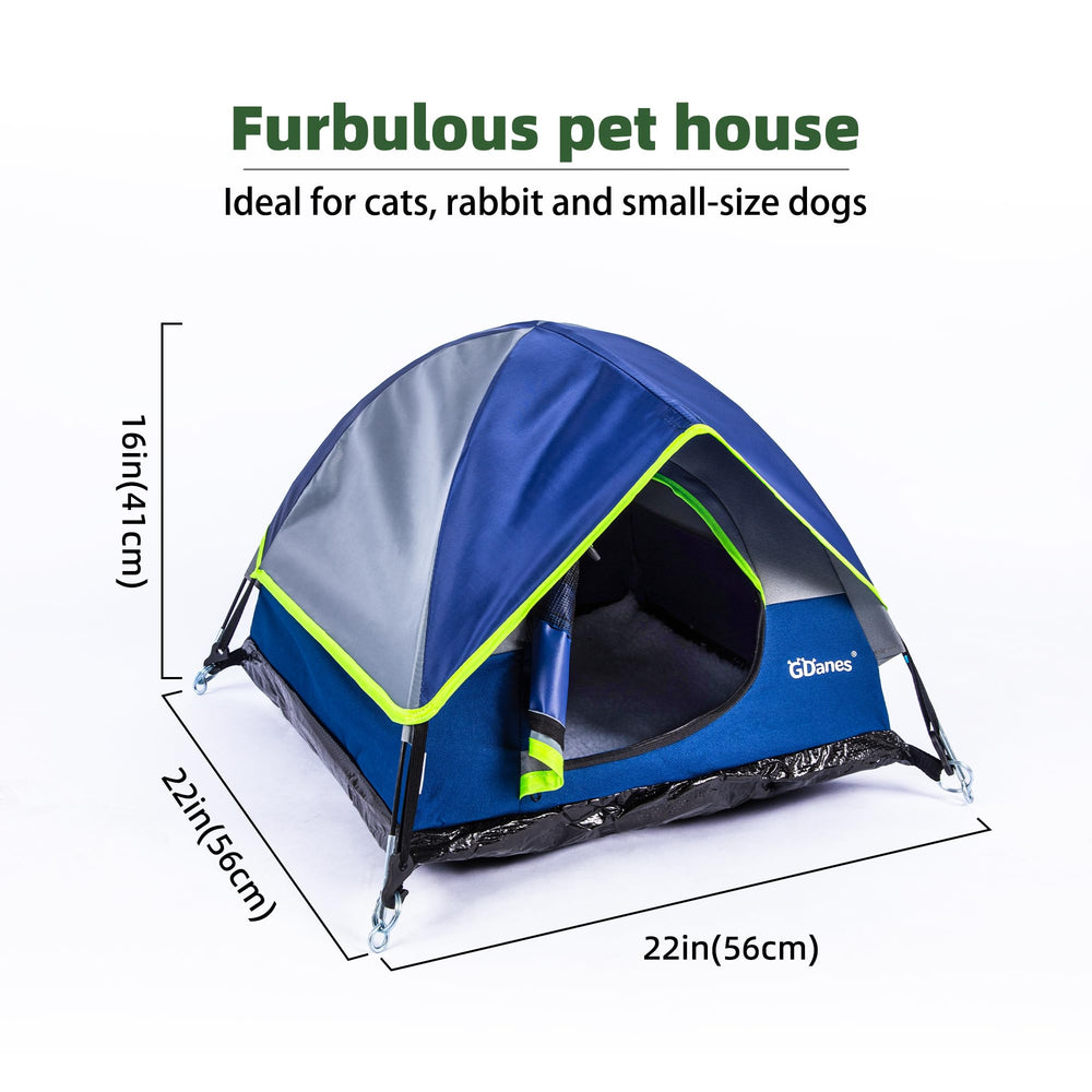 GDanes Blue Cat Tent with zippered door lets pets enter and exit easily.