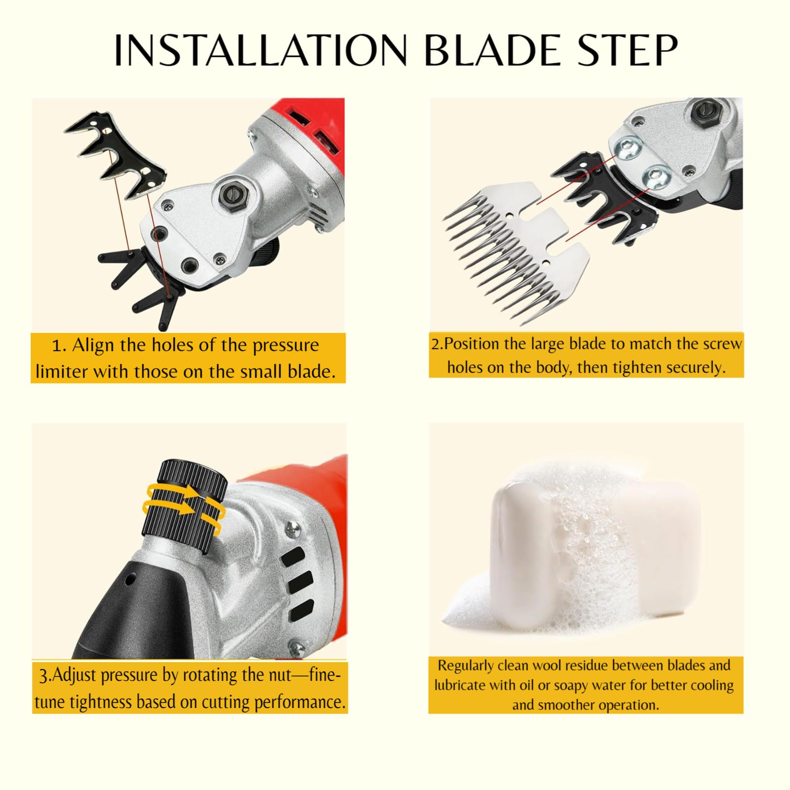 GDJOB Sheep Shears razor-sharp blades deliver clean cuts with adjustable depth