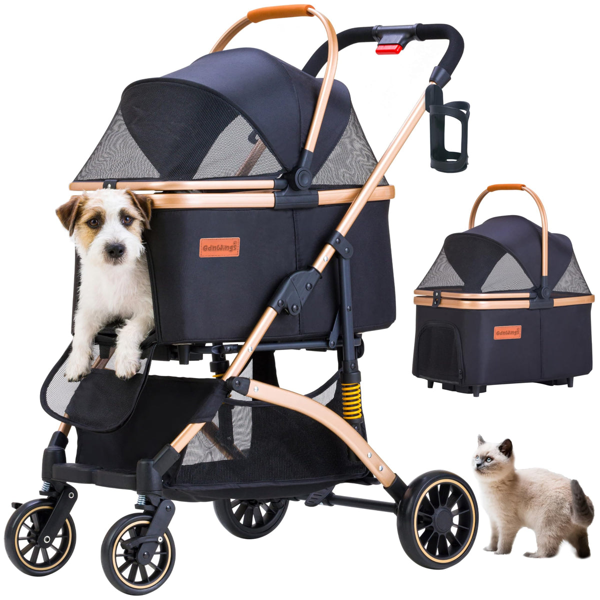 GdnWings pet stroller frame in lightweight aluminum for easy transport