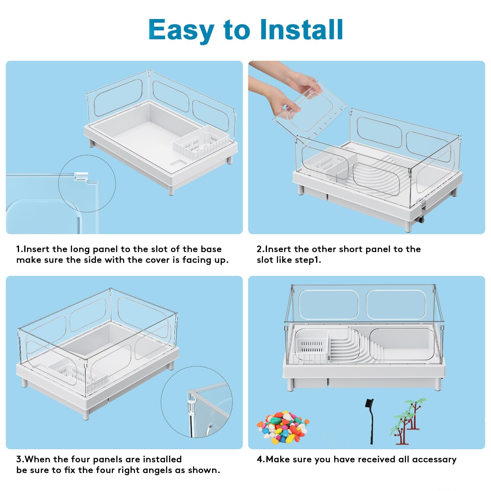 Geegoods Turtle Tank easy-assembly with transparent panels for quick setup