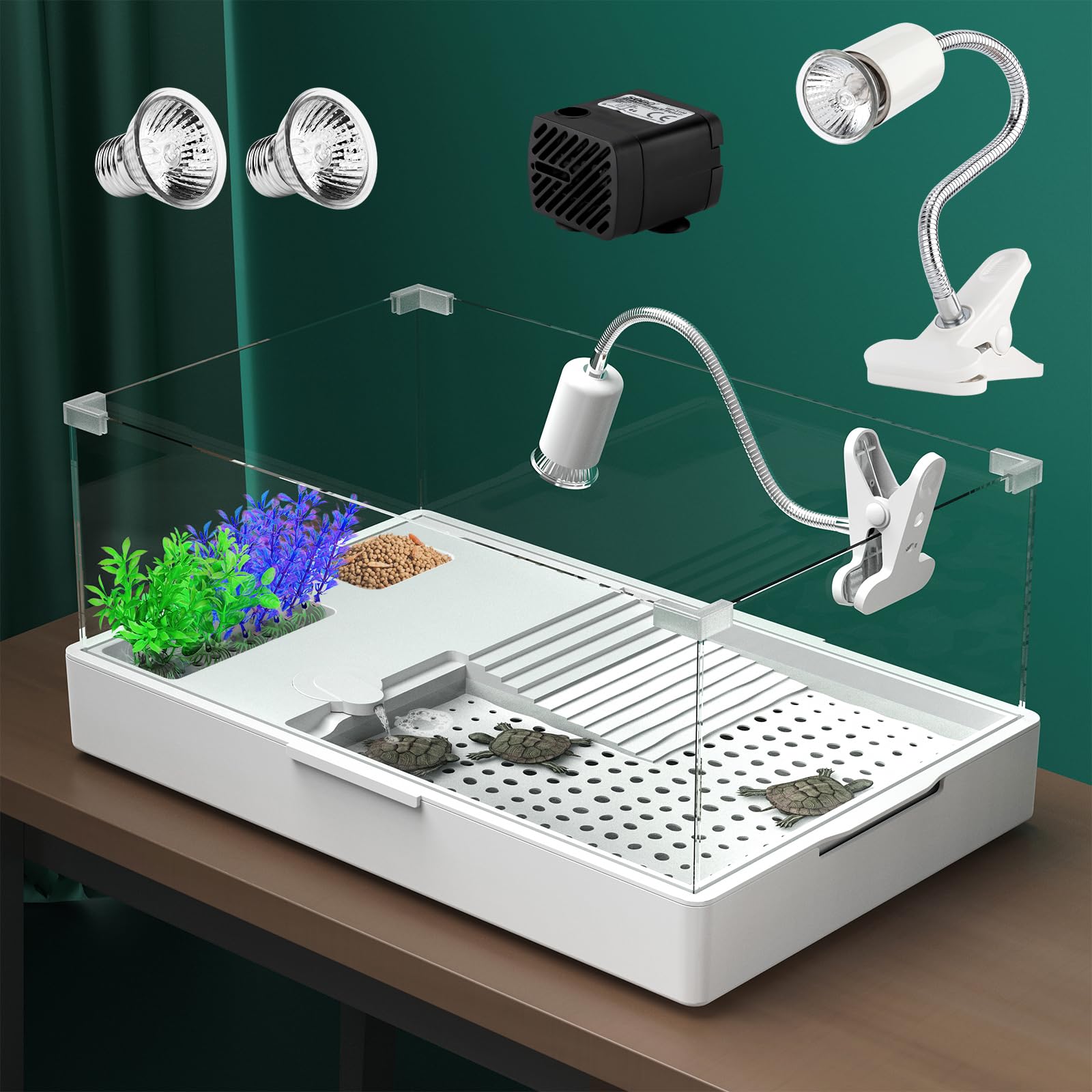 Geegoods Turtle Tank Kit overview shows clear acrylic habitat for observation