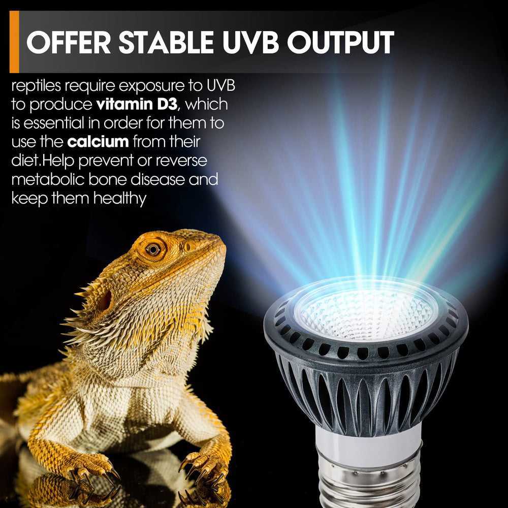 GeeKoit 10.0 UVB desert output closeup showing long-lasting UVB effectiveness.