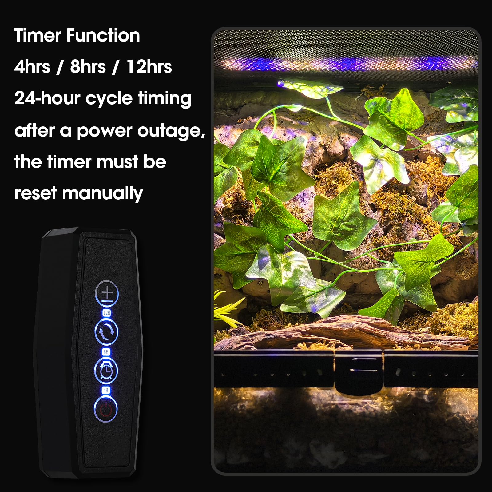 GeeKoit UVB light distance chart for safe basking placement.