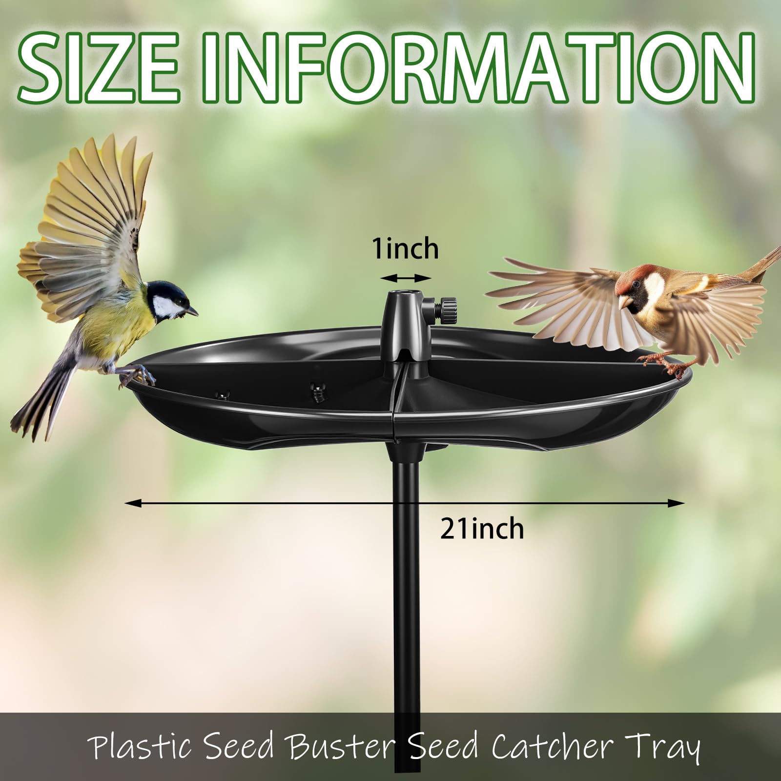 Geelin bird feeder tray beneath a tube feeder supports mixed bird activity.