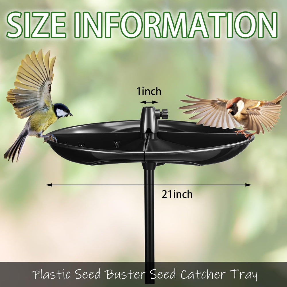 Geelin bird feeder tray beneath a tube feeder supports mixed bird activity.