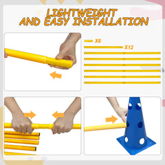 GeerDuo agility rods laid out for adjustable height practice.