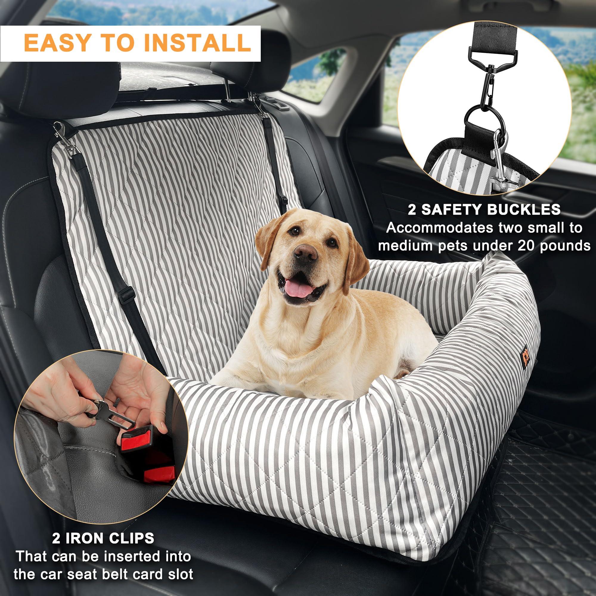 GeerDuo dog car seat safety buckle visible for secure rides