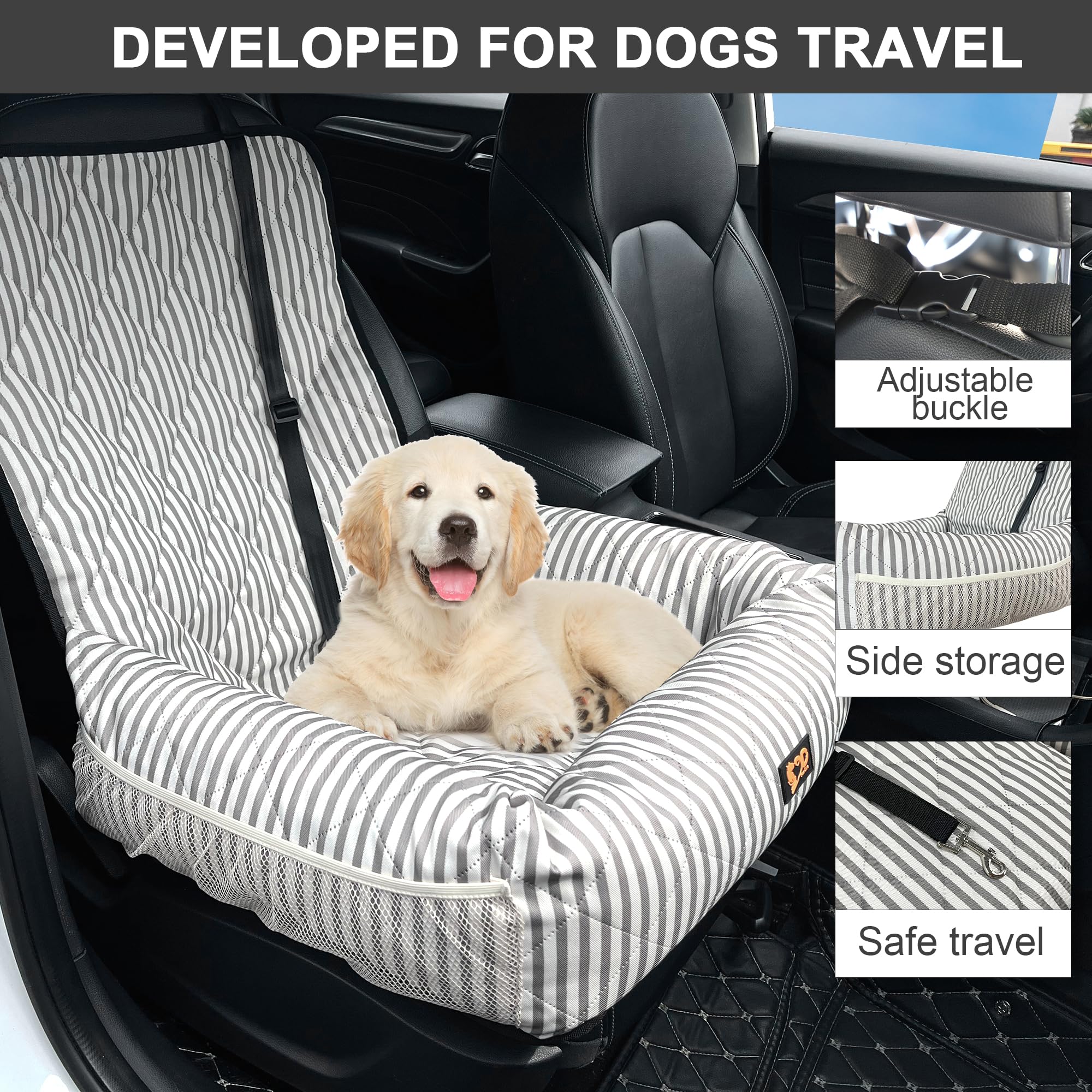 GeerDuo dog car seat stripes inside shot shows comfortable fit.