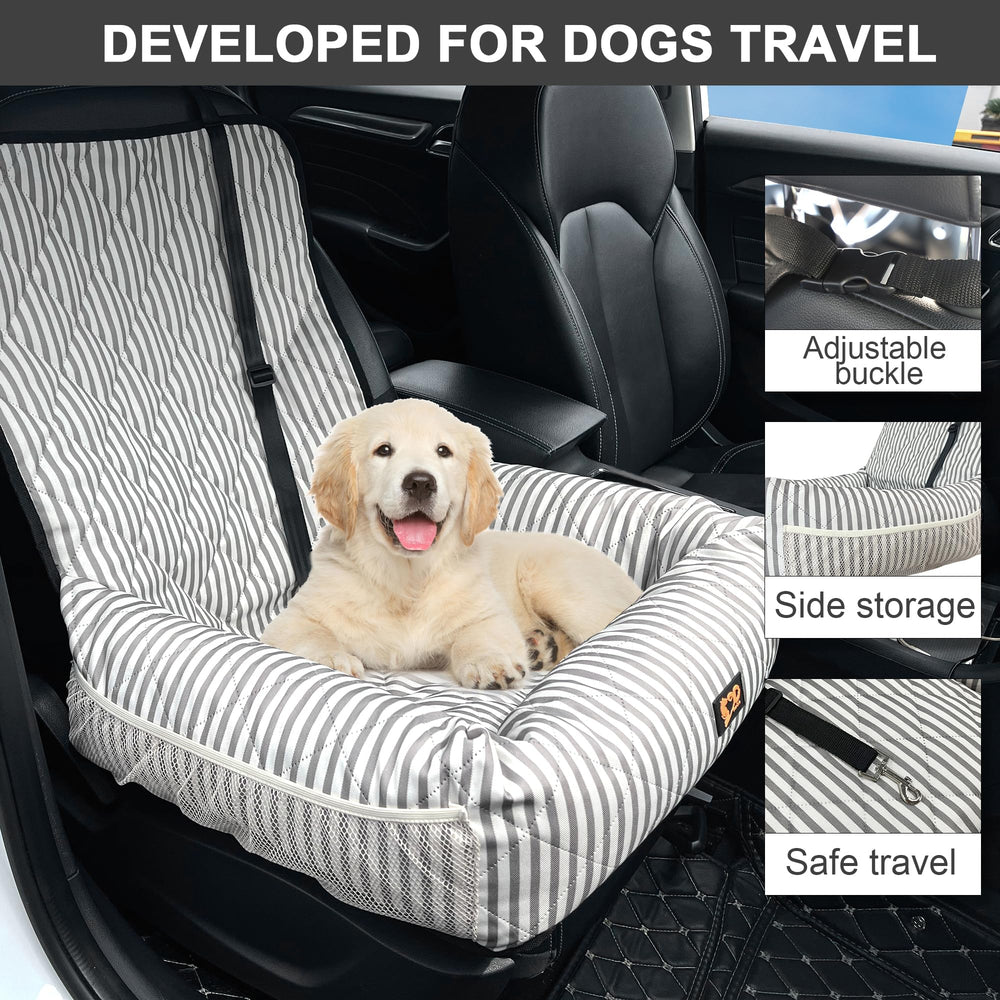 GeerDuo dog car seat stripes inside shot shows comfortable fit.