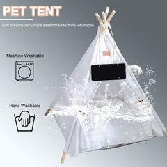 GeerDuo Pet Teepee assembled setup shows quick, tool-free setup.