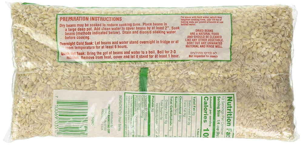 Gefen Pearl Barley 16oz bags showing ready-to-use raw barley for soups.