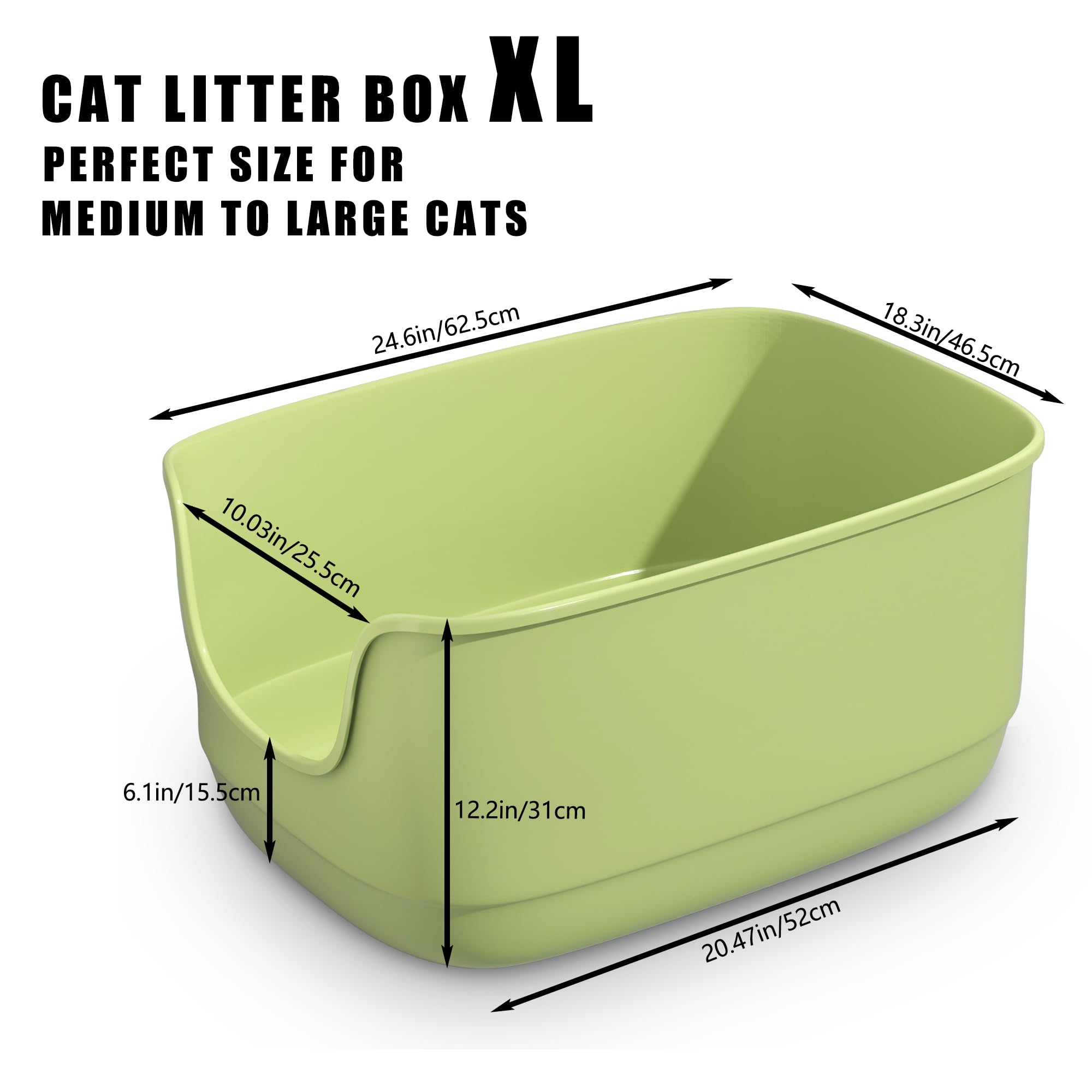 Gefryco large cat litter box high-wall green blocks litter scatter effectively.