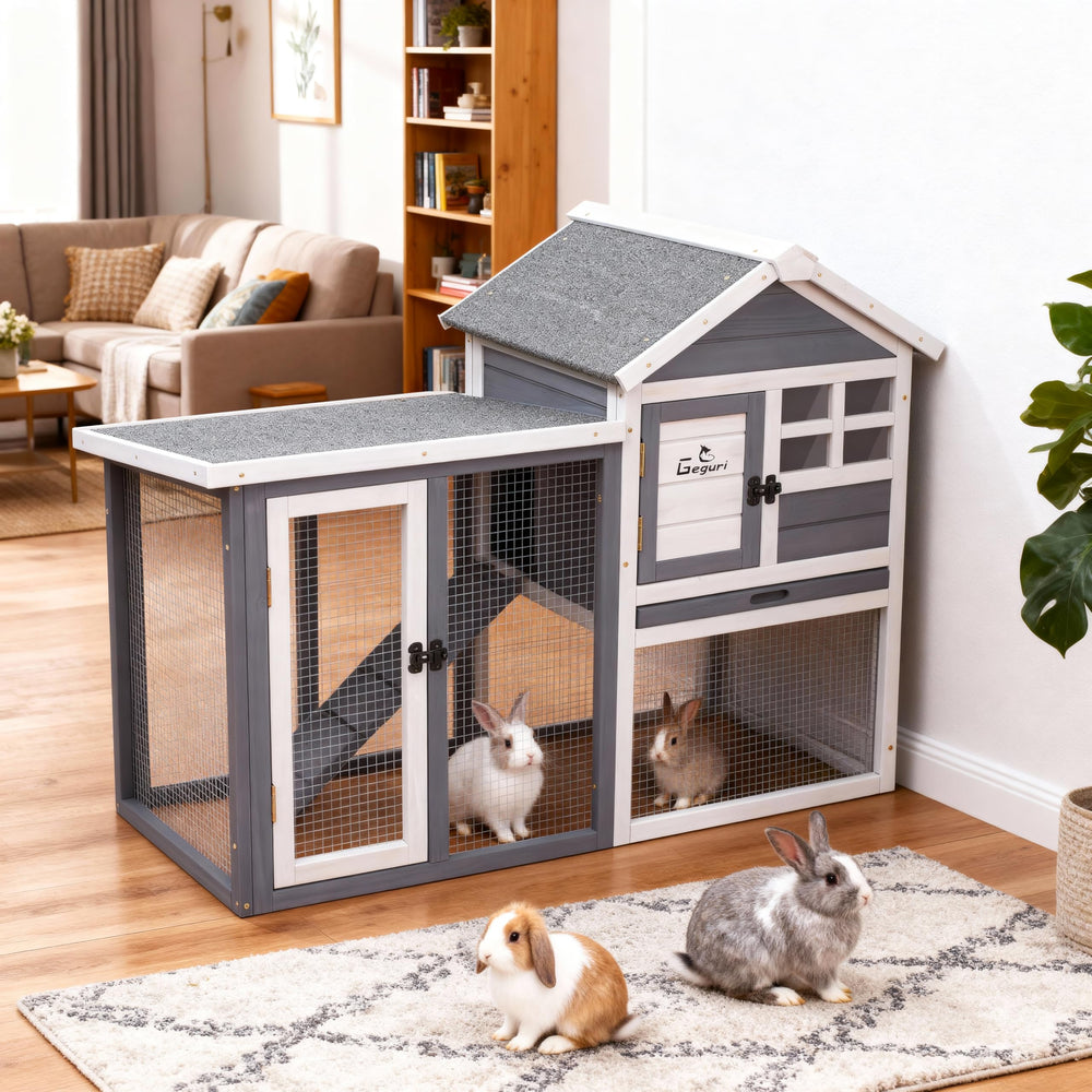 GEGURI large rabbit hutch spacious-area view for indoor/outdoor versatility.