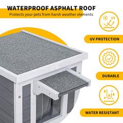 GEGURI Outdoor Cat House asphalt roof provides rain and sun protection.