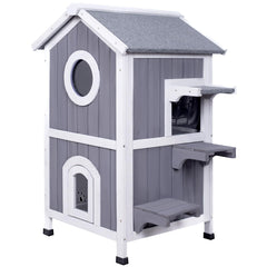 GEGURI Outdoor Cat House porch view shows spacious shelter for outdoor cats