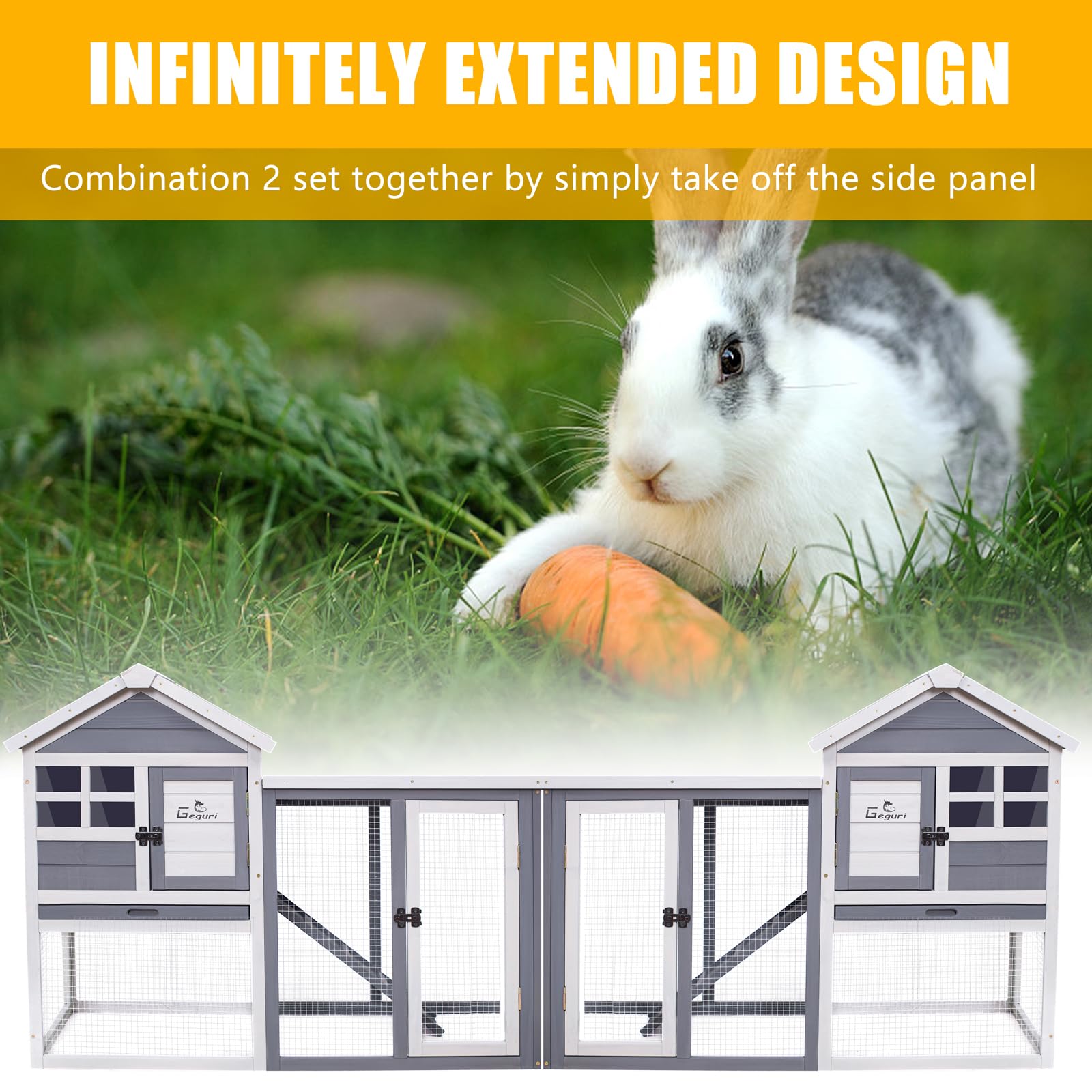 GEGURI rabbit hutch easy-assembly with pre-drilled holes.
