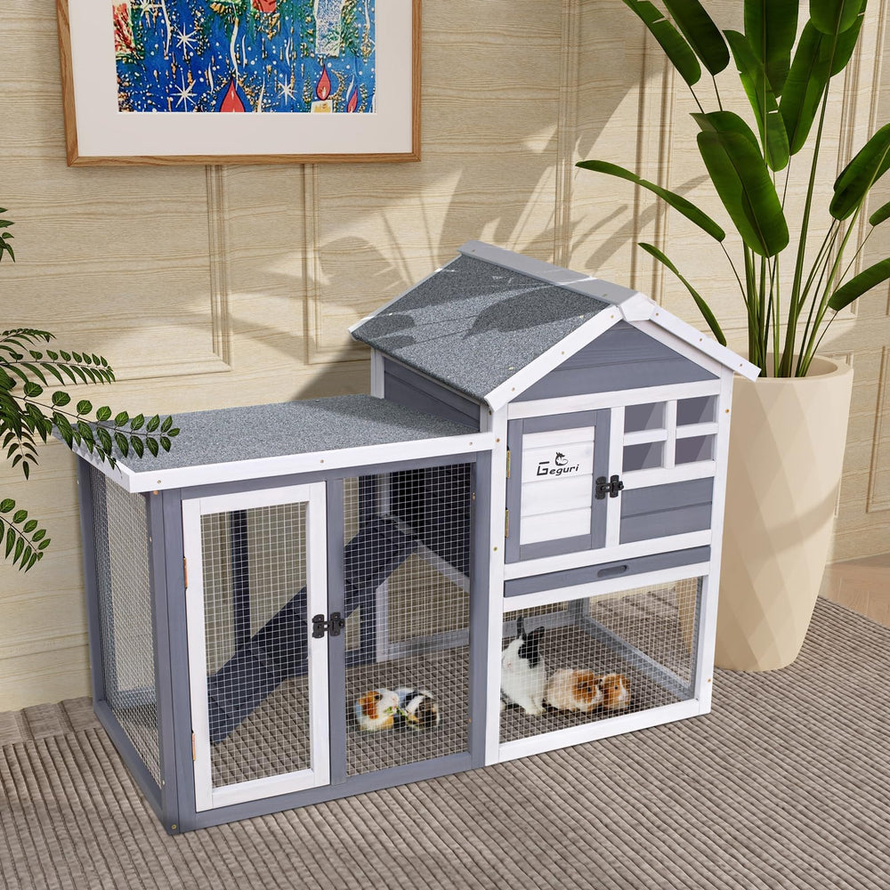 GEGURI rabbit hutch indoor-outdoor setup in yard.