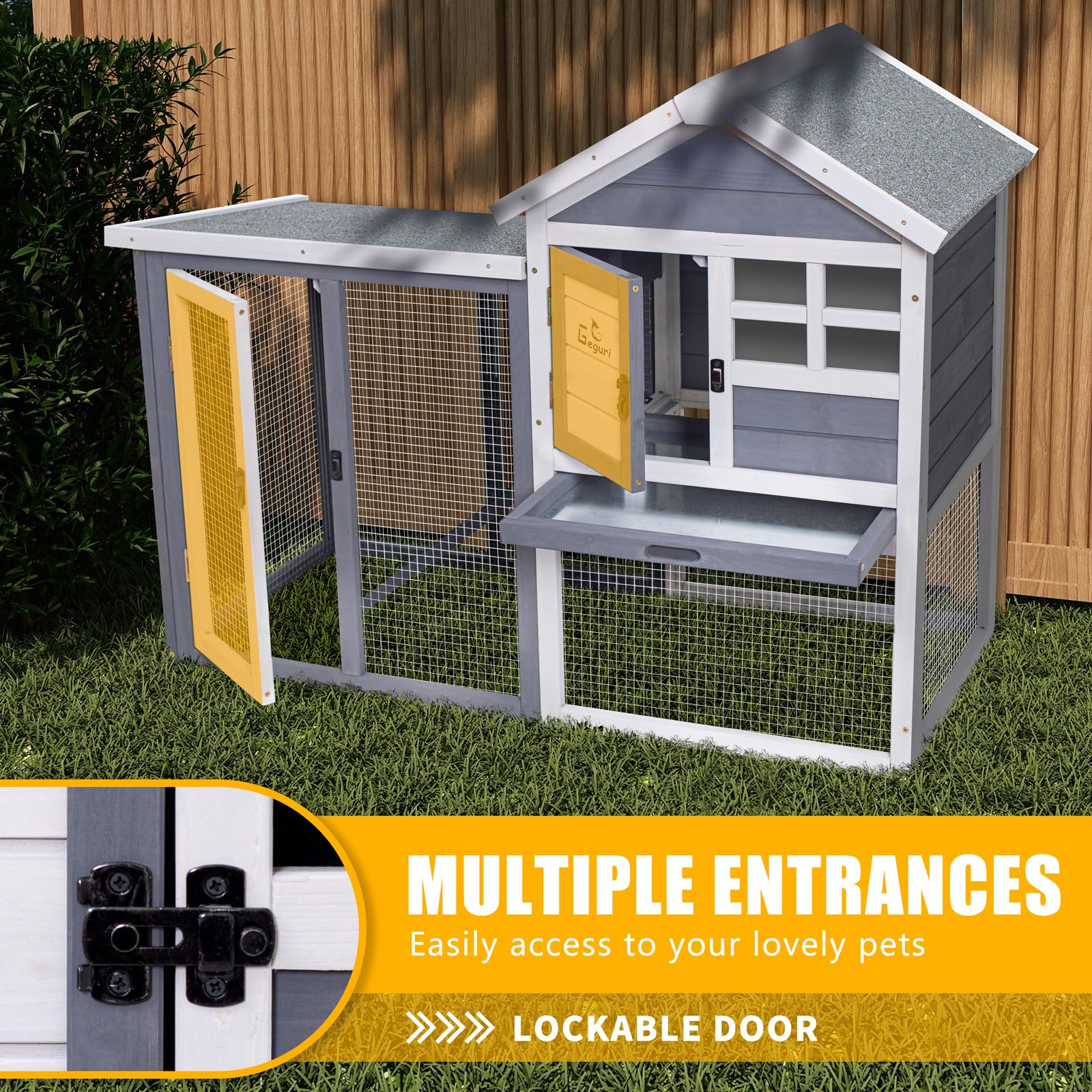 GEGURI rabbit hutch secure-design with welded mesh and locks.