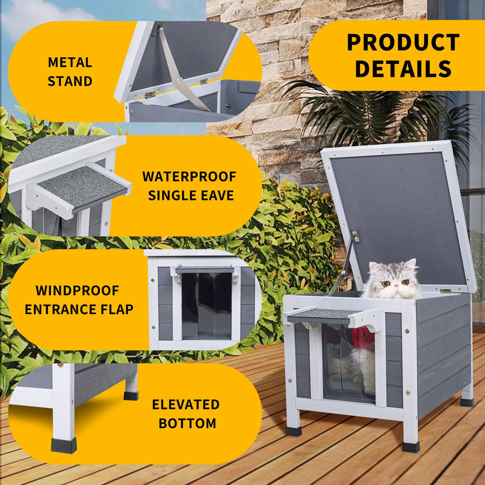 GEGURI weatherproof wood construction endures year-round for outdoor pets.