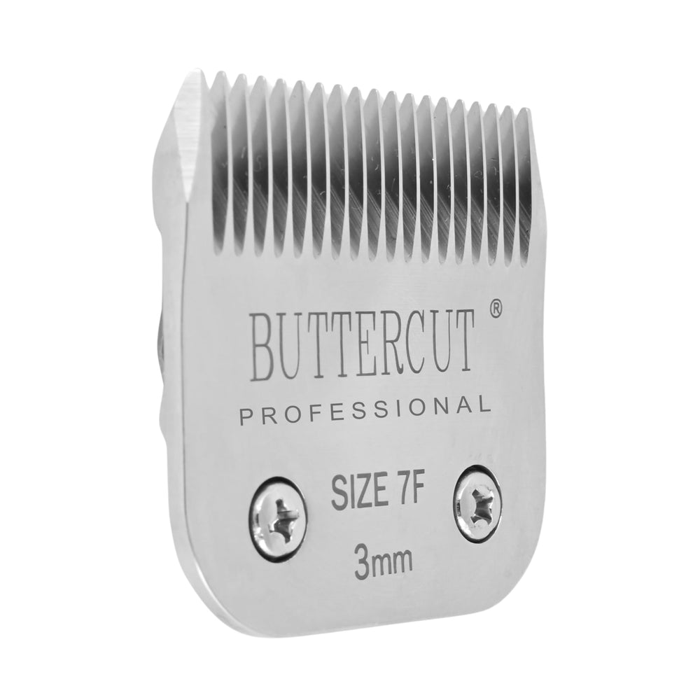 Geib Buttercut size-7F 1/8-inch blade in use on a dog's coat