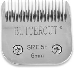 Geib Buttercut 5F blade with a 1/4 inch cut in red for precise trimming.