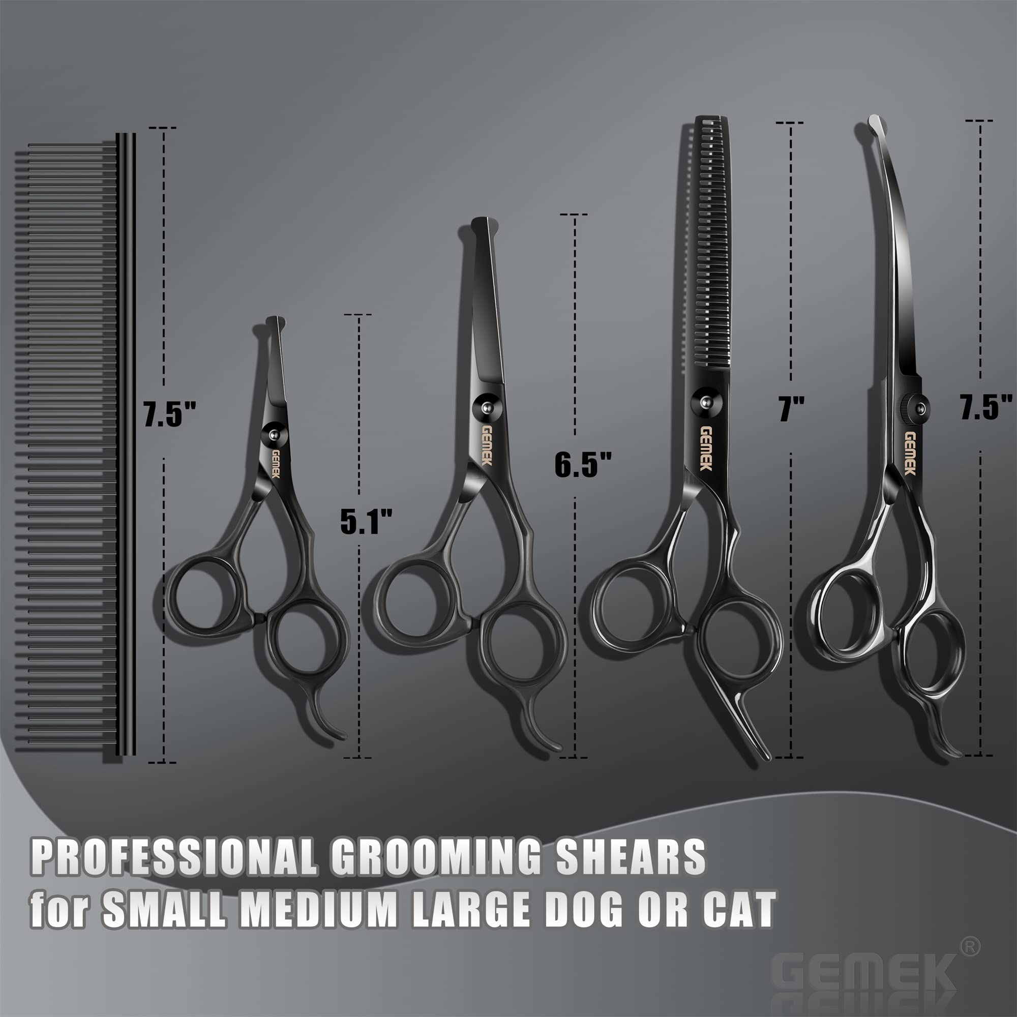 GEMEK 5.1-inch round-tip straight scissors ready for precise eye-area trimming.