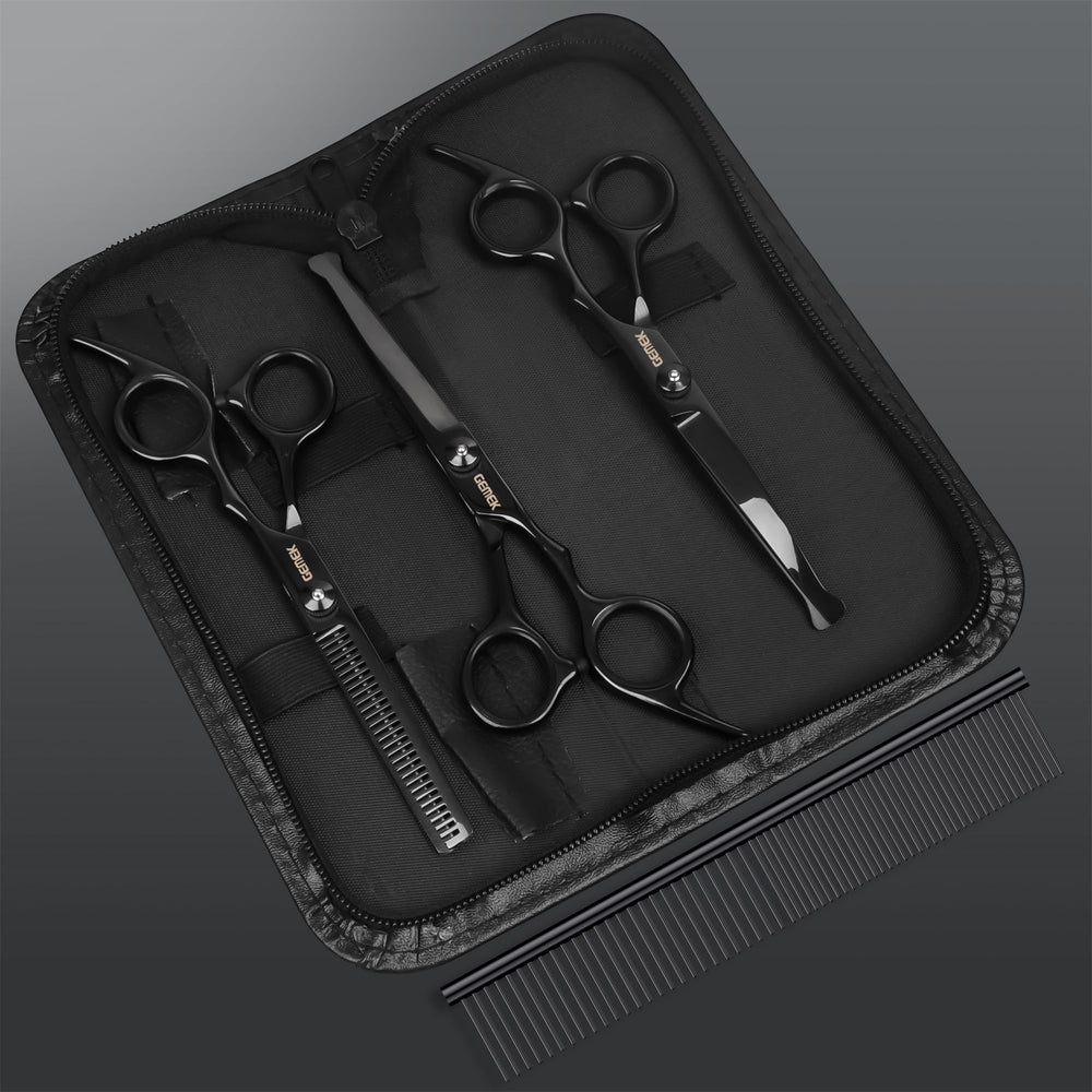 GEMEK black leather case stores tools securely for organized grooming.