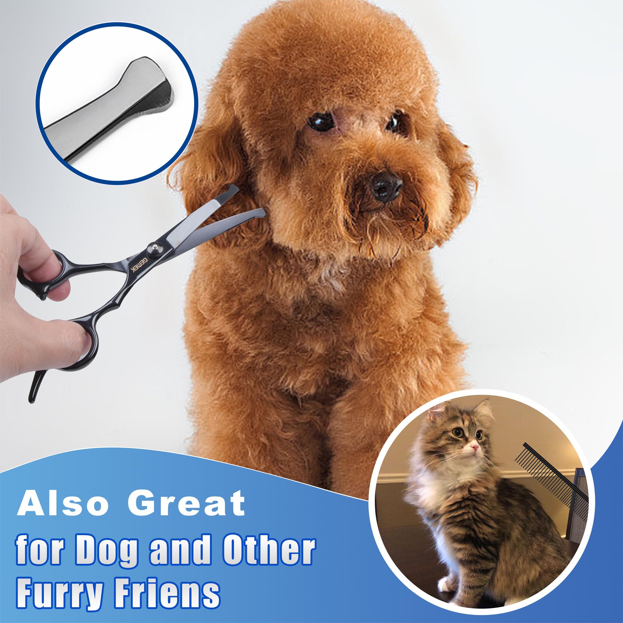GEMEK ergonomic handle design reduces hand fatigue during extended grooming sessions.