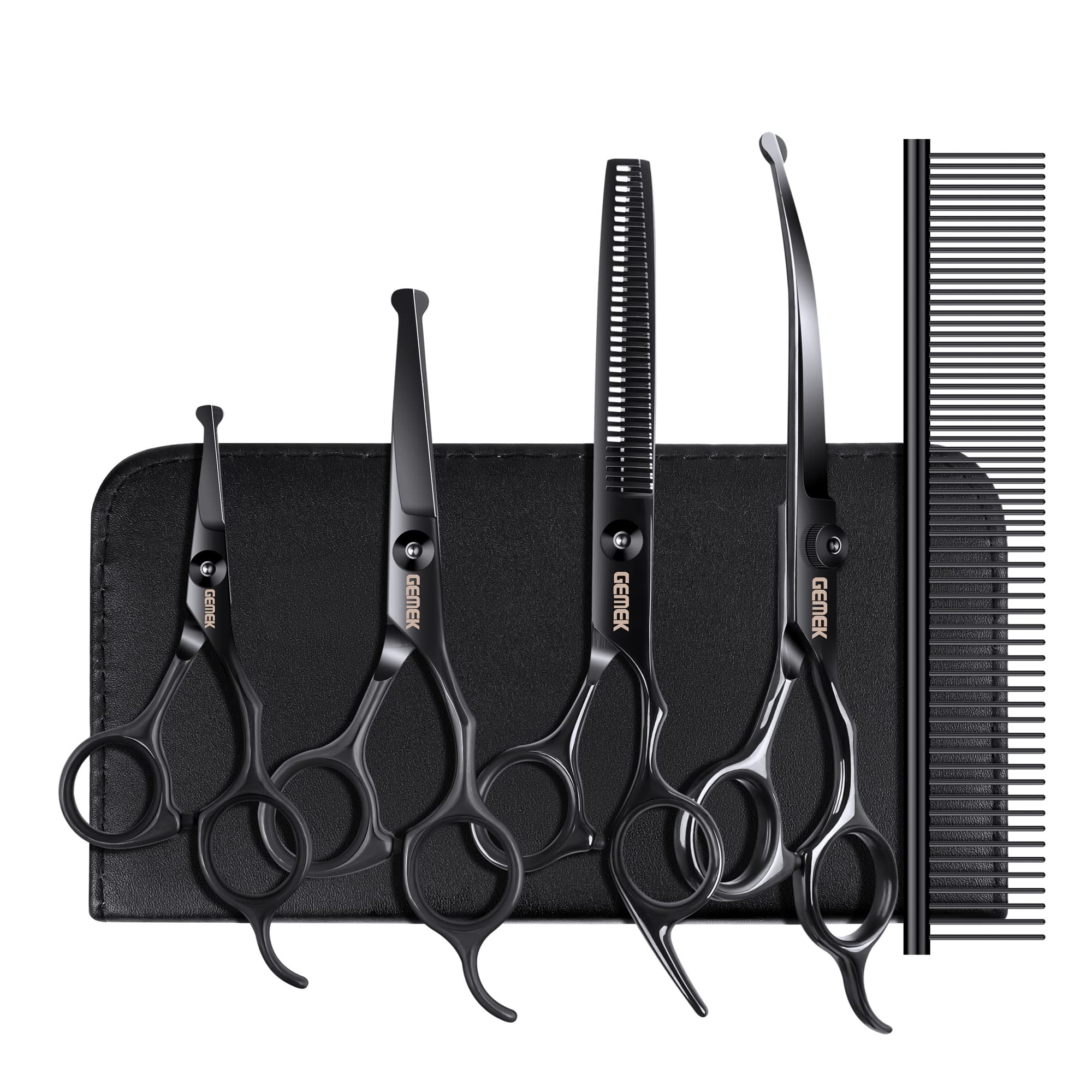 GEMEK dog grooming scissors kit packaging for convenient home grooming setup.