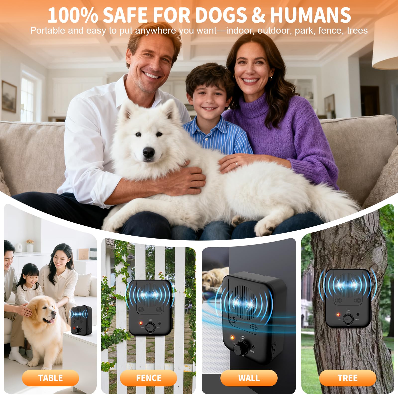 Generic anti-bark-device indoor-use indicates quieting effect without irritants.