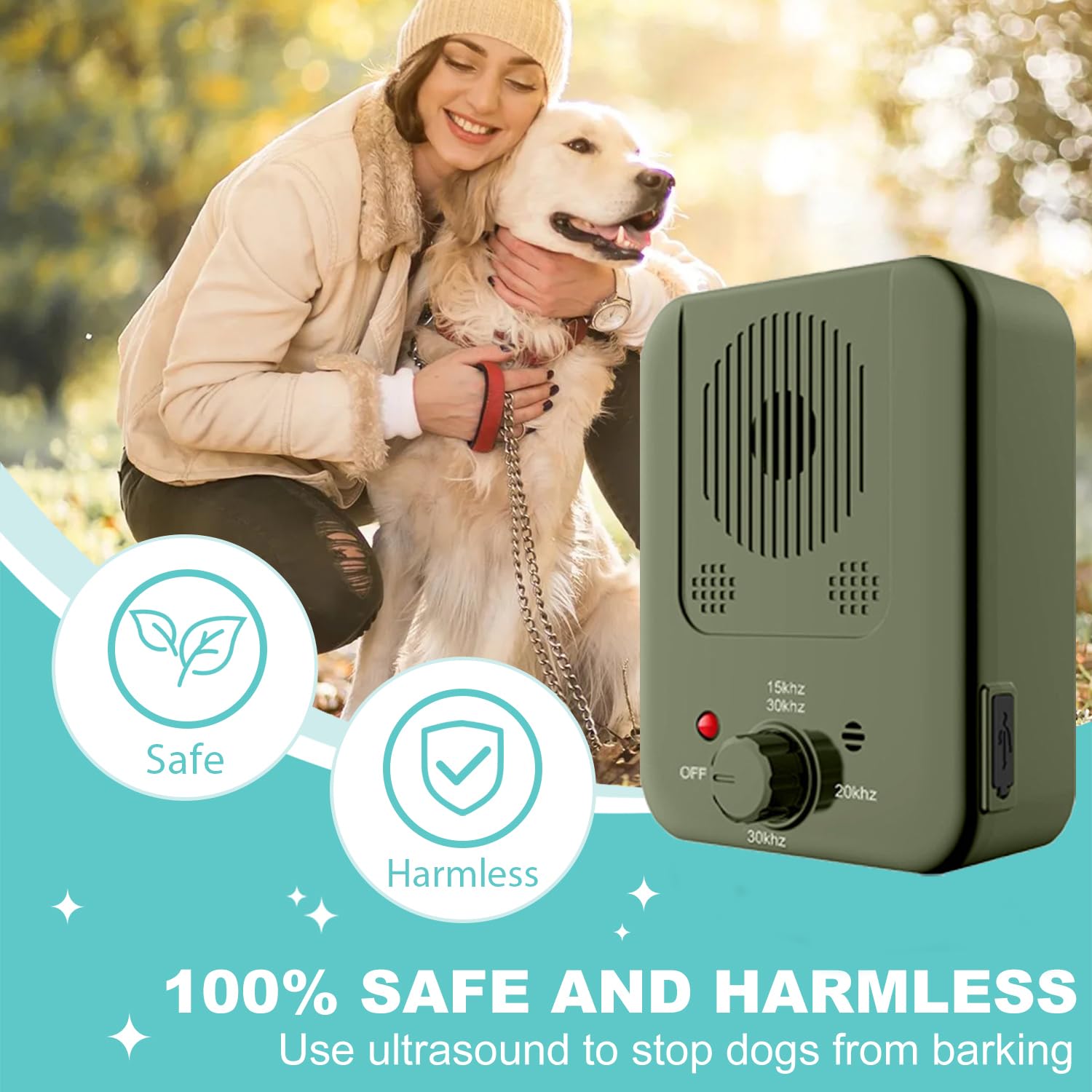 Generic anti barking device USB charger enables 30 days of cordless operation.