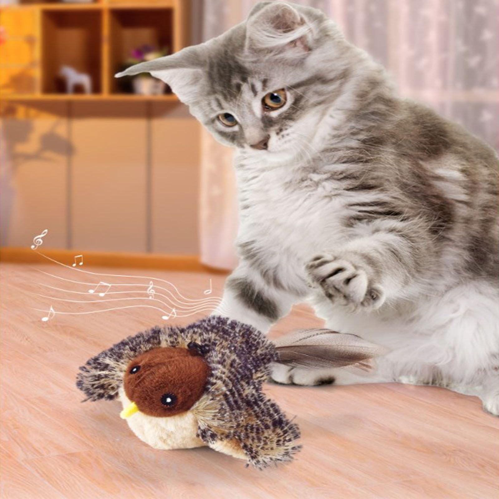 Generic bird cat toy chirping sounds stimulating activity