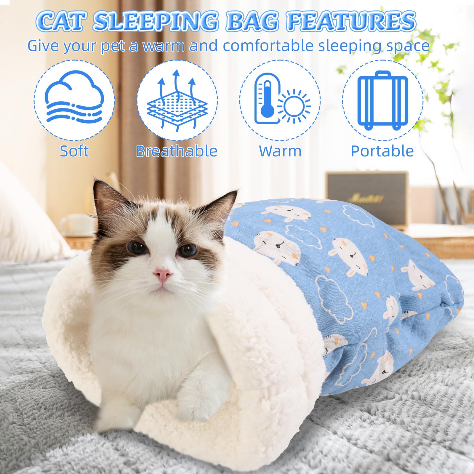 Generic Cat Sleeping Bag with spacious entry supports simple entry and exit.