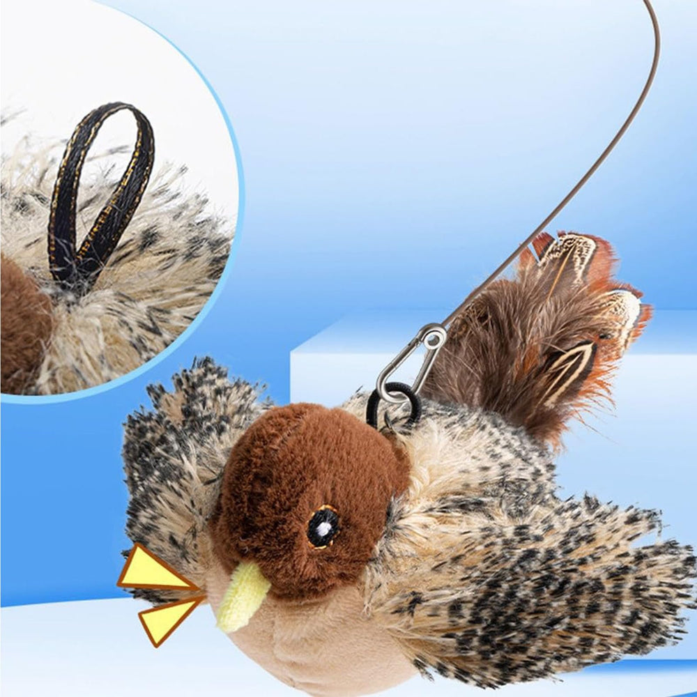 Generic cat toy with realistic sounds and feather tail entertains cats