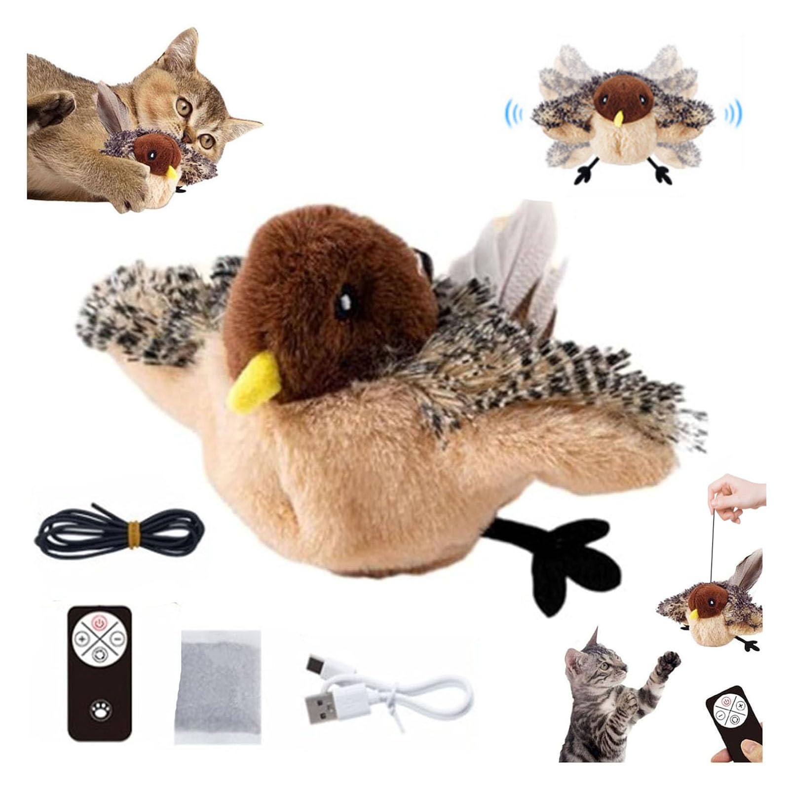 Generic flying bird cat toy flapping wings for interactive indoor play