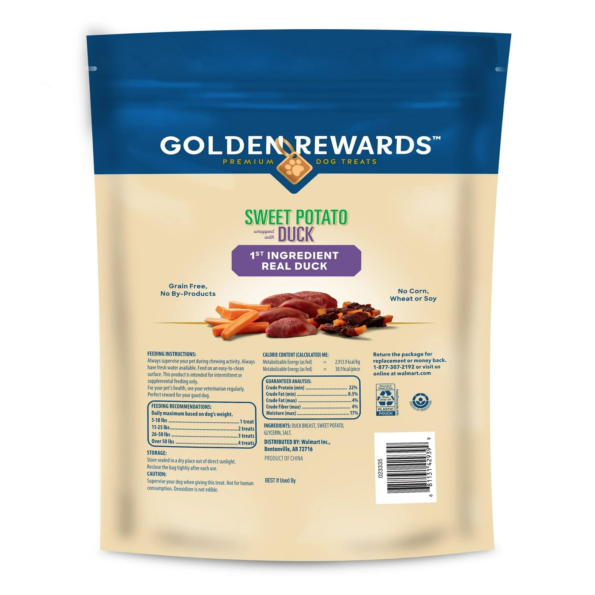 Generic Golden Rewards duck-wrapped sweet potato chew with real duck breast for protein-rich snacking