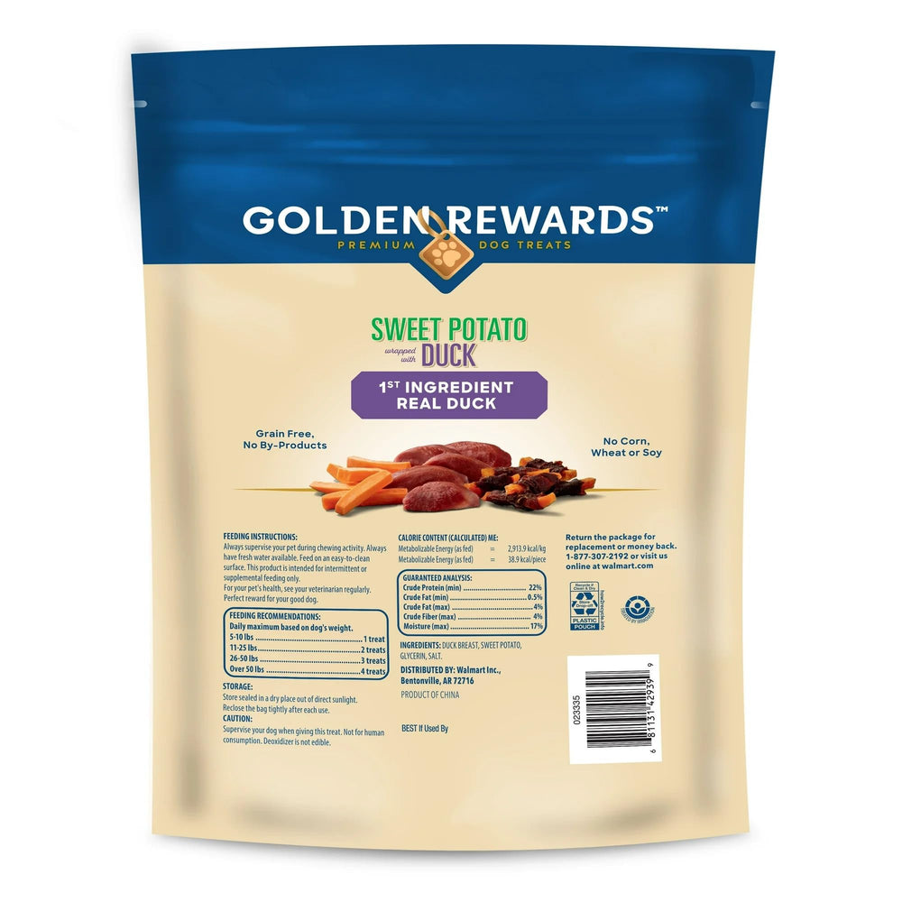 Generic Golden Rewards duck-wrapped sweet potato chew with real duck breast for protein-rich snacking