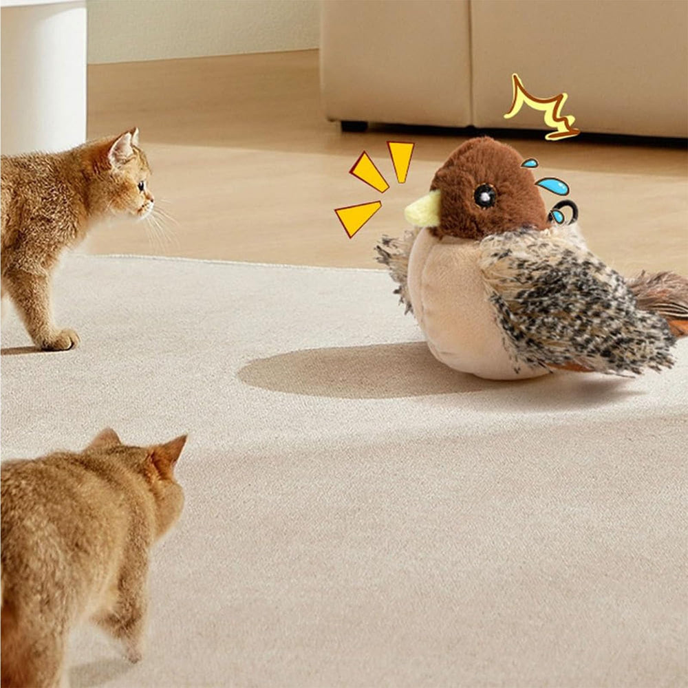 Generic interactive cat toy with feather tail enhances exploration