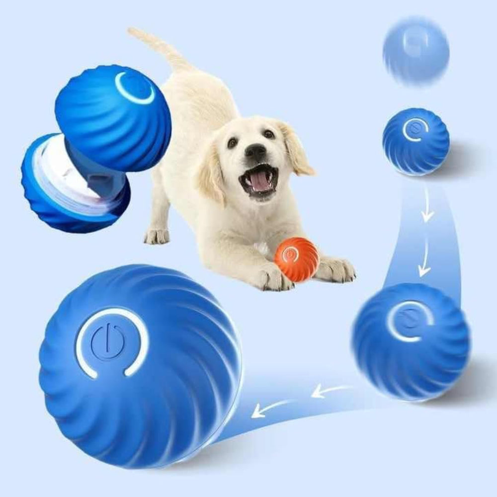 Generic Interactive Dog Ball blue intelligent mode showing standby reactivation after minutes.