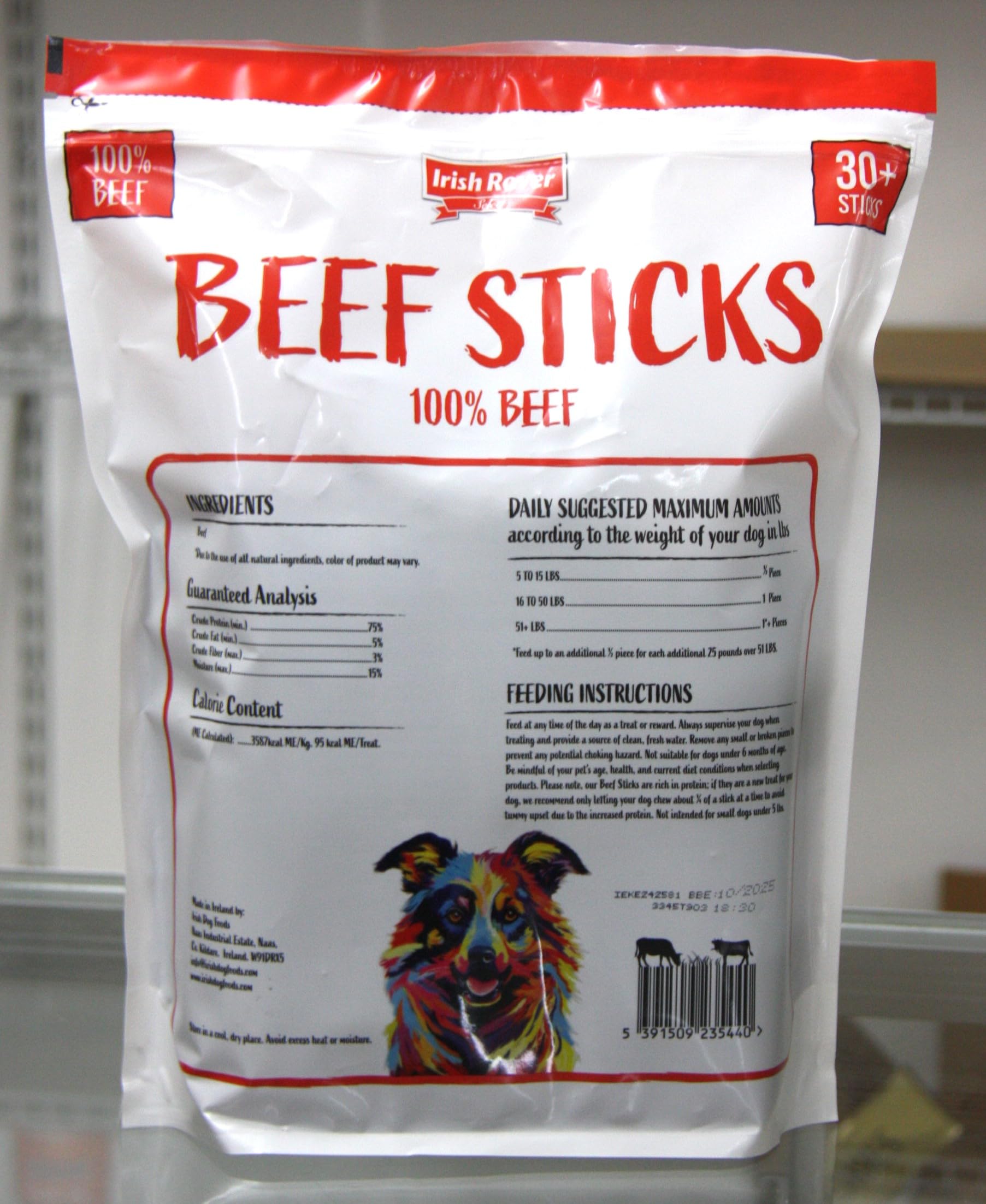 GENERIC Irish Rover Beef Stick Dog Treats close-up shows tender beef texture and a satisfying chew.