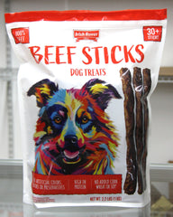 GENERIC Irish Rover Beef Stick Dog Treats packaging highlights a protein-rich snack for active dogs.